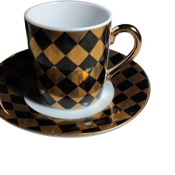 Neiman Marcus Japan Vintage Demitasse Espresso Cup & Saucer Set of 4 Gold Diamon - Picture 9 of 15